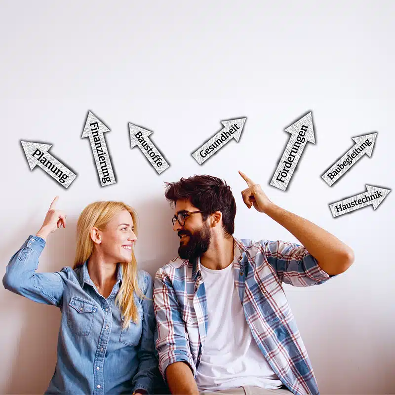 Zwei Personen die sich Ansehen und Pfeile über denn Kopf schweben